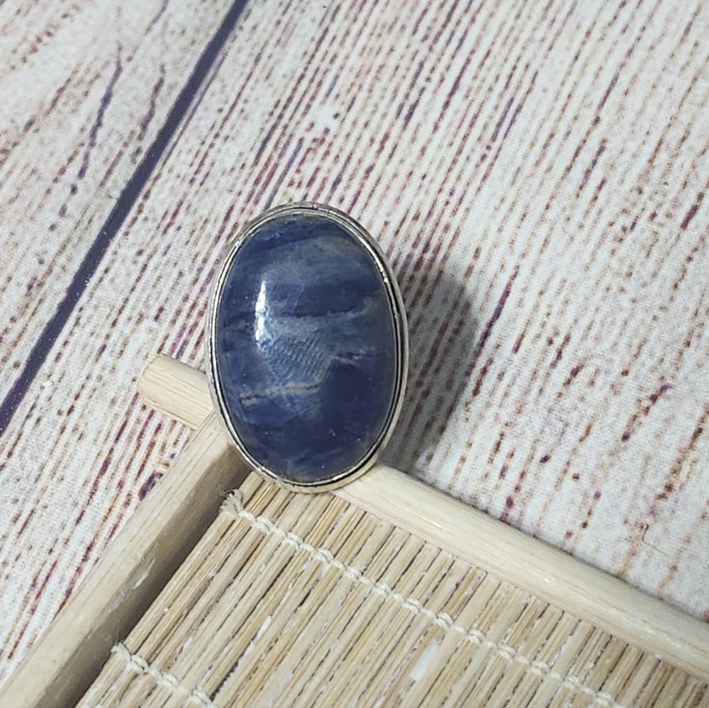 Handmade Sodalite Bezel Set 925 Silver Ring Size 8